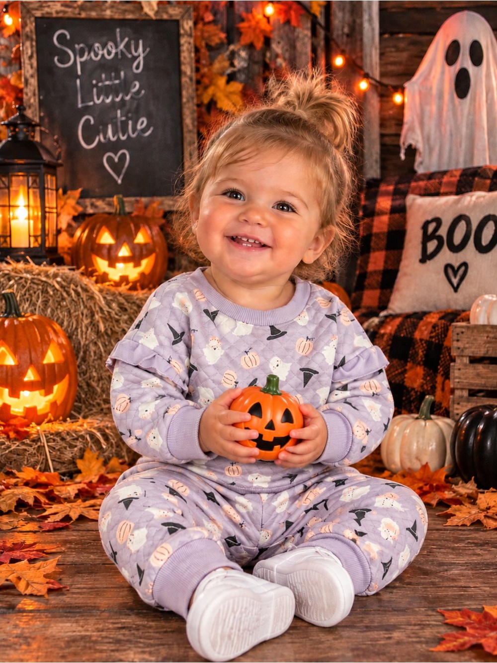 HARI Lilac Halloween Footed two piece tracksuit with Pumpkin & Ghost Print